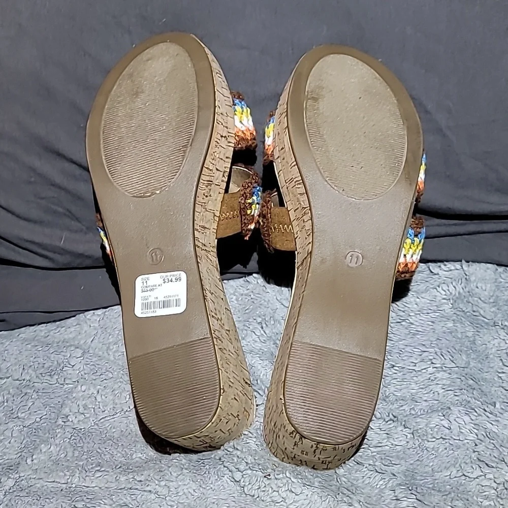 Comfort EST.1946 Crochet Cork Wedge Teal/Brown/Orange/White Cushion Sole Size 11